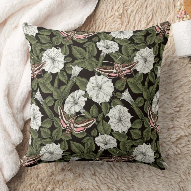 Moonflowers and sphinx moths throw pillow (Blanket)