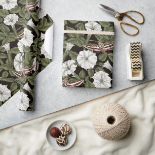 Moonflowers and sphinx moths wrapping paper
