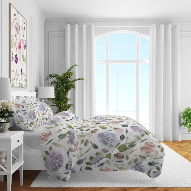 Moonglow And Blush Peony Watercolor floral  Duvet Cover (Moonglow peonies watercolor floral duvet)