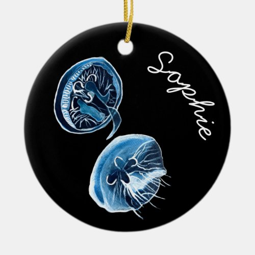 MoonJellyfish watercolor art Ceramic Ornament