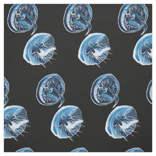 MoonJellyfish watercolor art Fabric