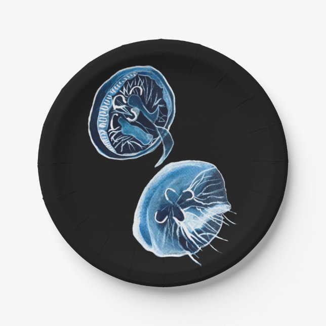 MoonJellyfish watercolor art Paper Plates (Front)