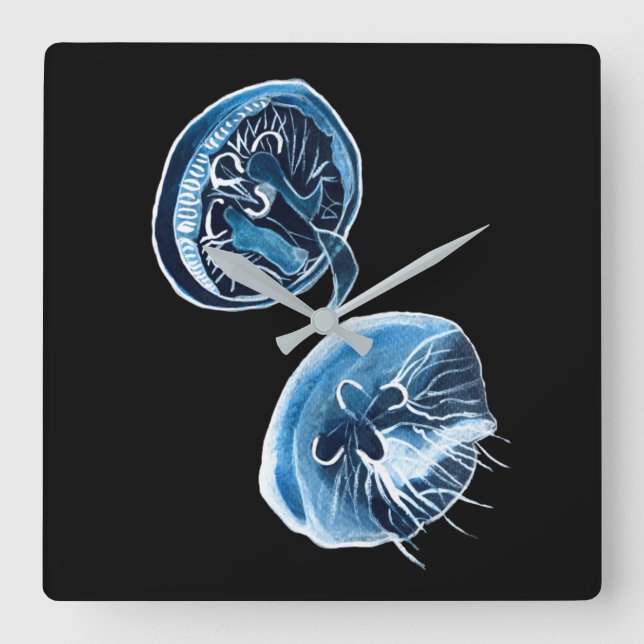 MoonJellyfish watercolor art Square Wall Clock (Front)