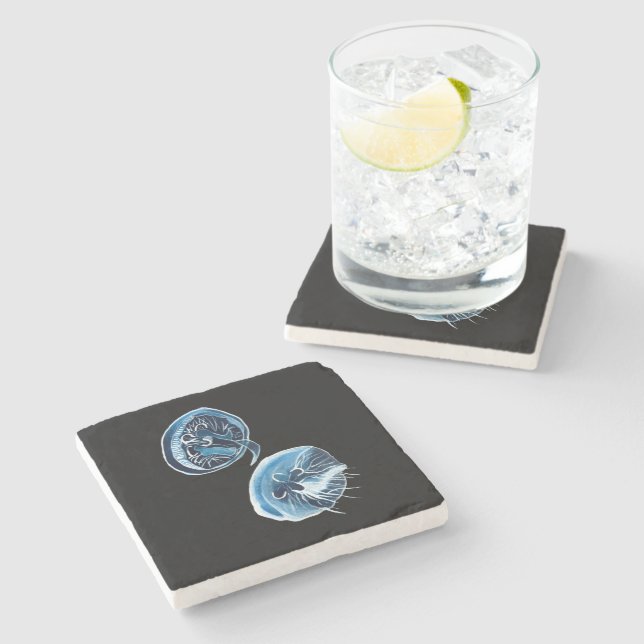 MoonJellyfish watercolor art Stone Coaster (Side)