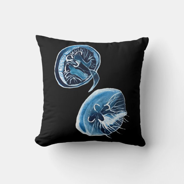 MoonJellyfish watercolor art Throw Pillow (Front)