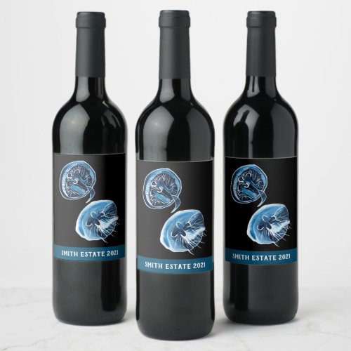 MoonJellyfish watercolor art Wine Label