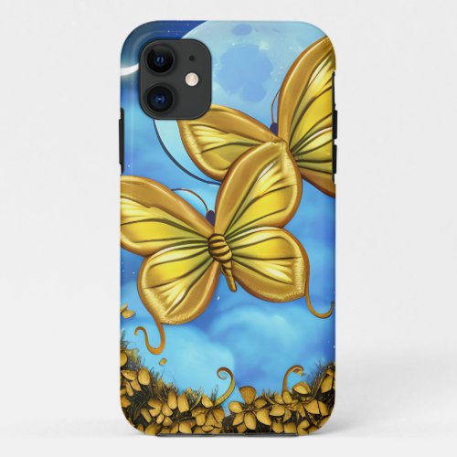 Moonlight and Gold Butterflies  iPhone 11 Case