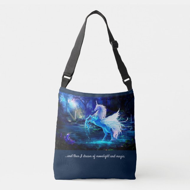 Moonlight and Magic Unicorns Custom Adjustable Crossbody Bag (Front)