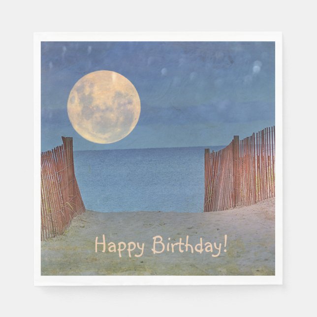 Moonlight at the Beach Birthday Paper Napkin (Front)