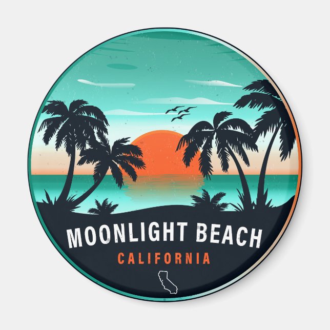 Moonlight Beach California Retro Sunset Souvenirs Magnet (Front)