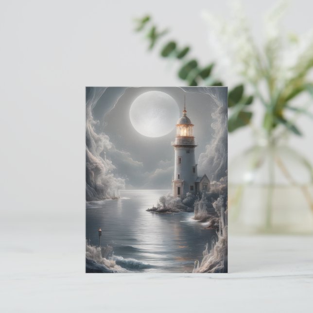 Moonlight Beacon by the Shore Postcard (Standing Front)