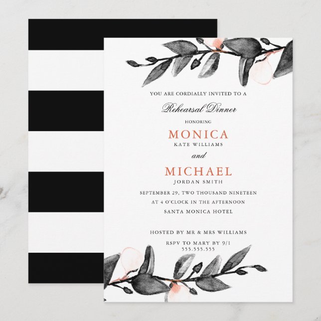Moonlight Bloom | botanical wedding Rehearsal Dinn Invitation (Front/Back)