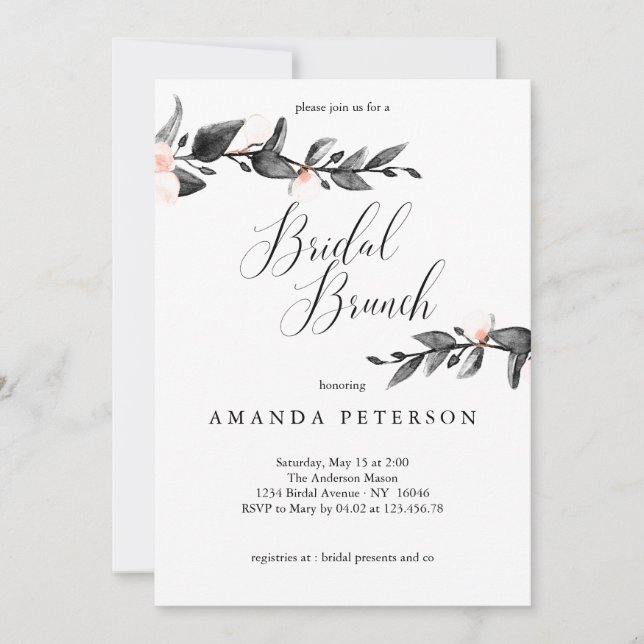 Moonlight Bloom | Calligraphy Bridal Brunch Invitation (Front)