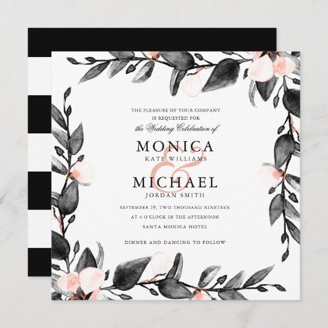 Moonlight Bloom | Modern botanical wedding Invitation (Front/Back)