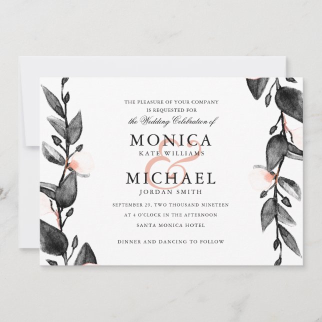 Moonlight Bloom | Modern botanical wedding Invitation (Front)