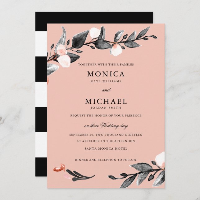 Moonlight Bloom | Modern botanical wedding Invitation (Front/Back)