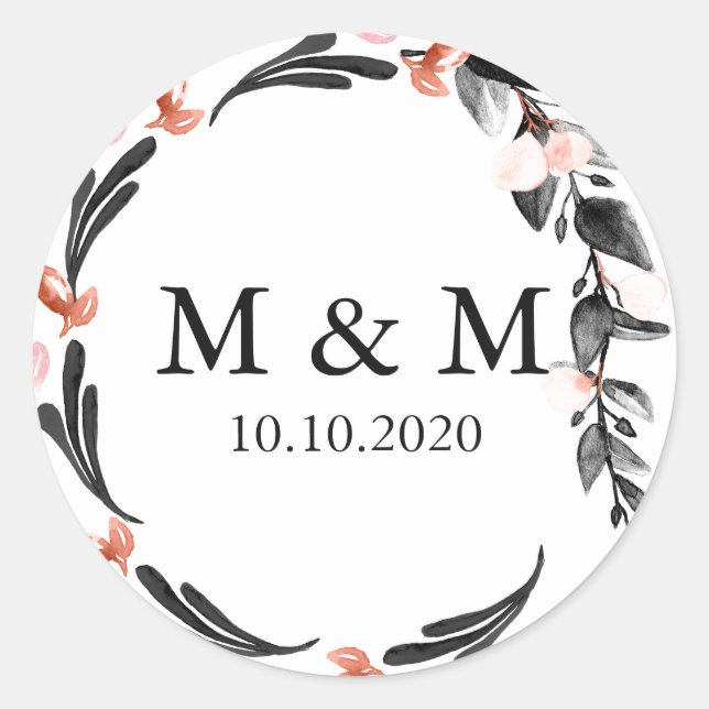 Moonlight Bloom | Wedding Classic Monogram Classic Round Sticker (Front)