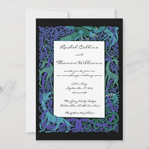 Moonlight Blue Celtic Animals Wedding Invitation