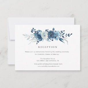 moonlight blue floral wedding reception card