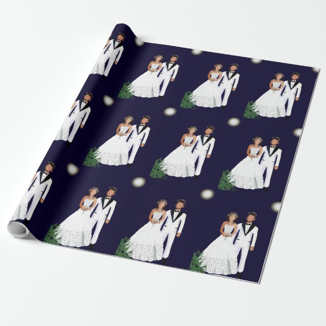 Moonlight Bride and Groom Wedding  Wrapping Paper (Unrolled)