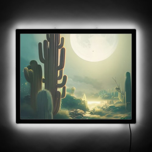 Moonlight Cacti Fantasy AI Digital Art Print 