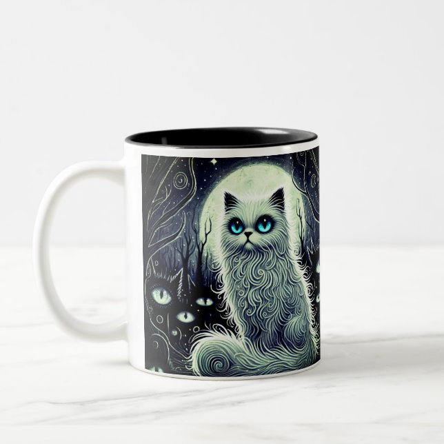 Moonlight cat - Magical White Cat Mug (Left)