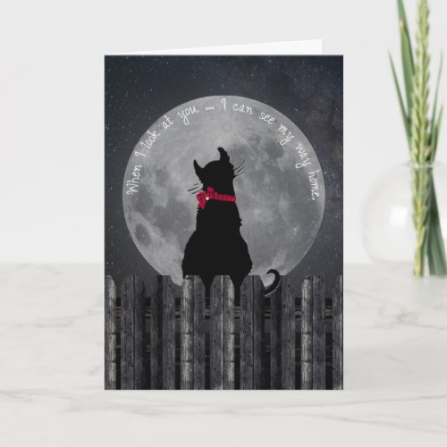 Moonlight Cat on fence Card