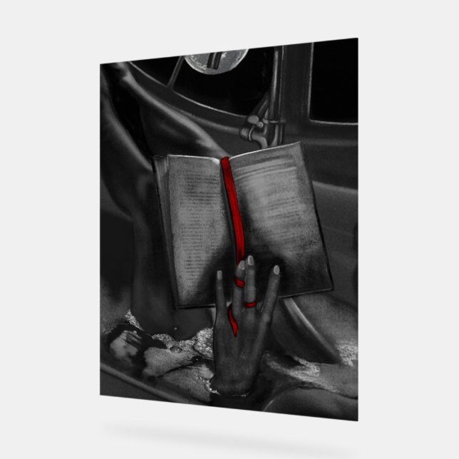 Moonlight Charcoal Book Lover Crimson Wall Art Acrylic Sign (Angle)