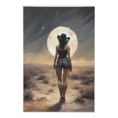 Moonlight Cowgirl Faux Canvas Print
