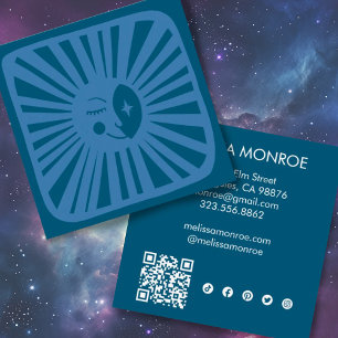 Moonlight Cute Charming Blue Social Media QR Code Square Business Card