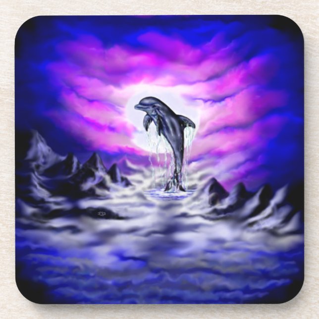 Moonlight Dolphin Beverage Coaster (Front)