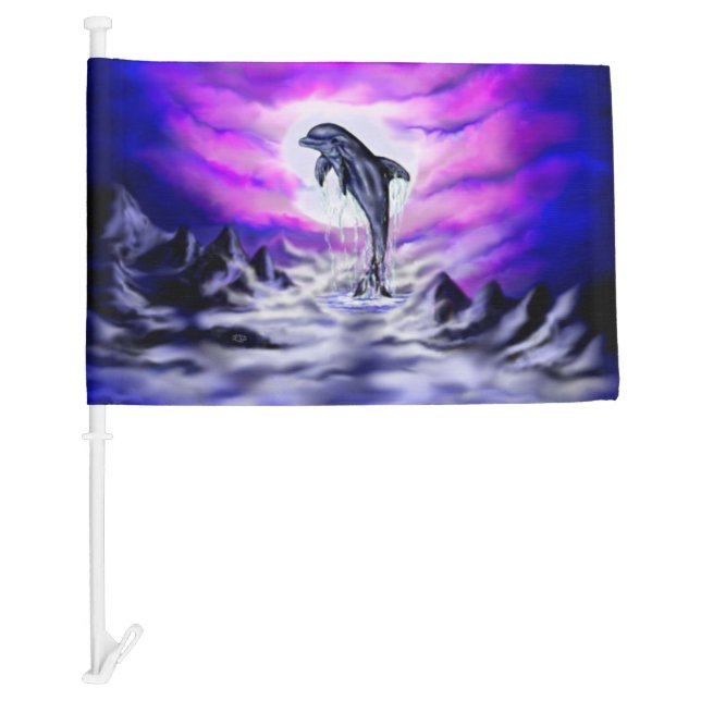 Moonlight Dolphin Car Flag (Front)