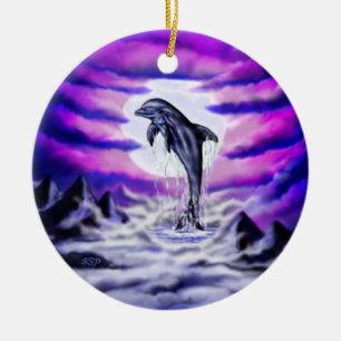 Moonlight Dolphin Ceramic Ornament