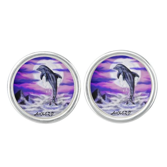 Moonlight Dolphin Cufflinks (Front)
