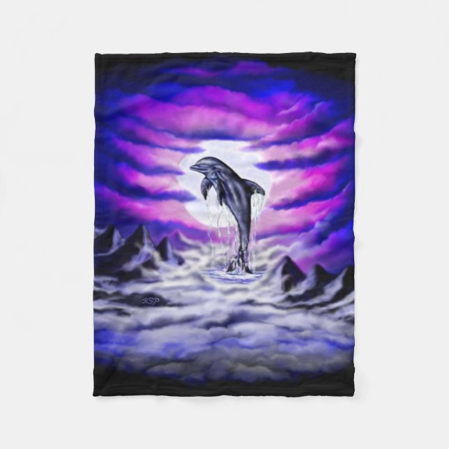 Moonlight Dolphin Fleece Blanket (Front)