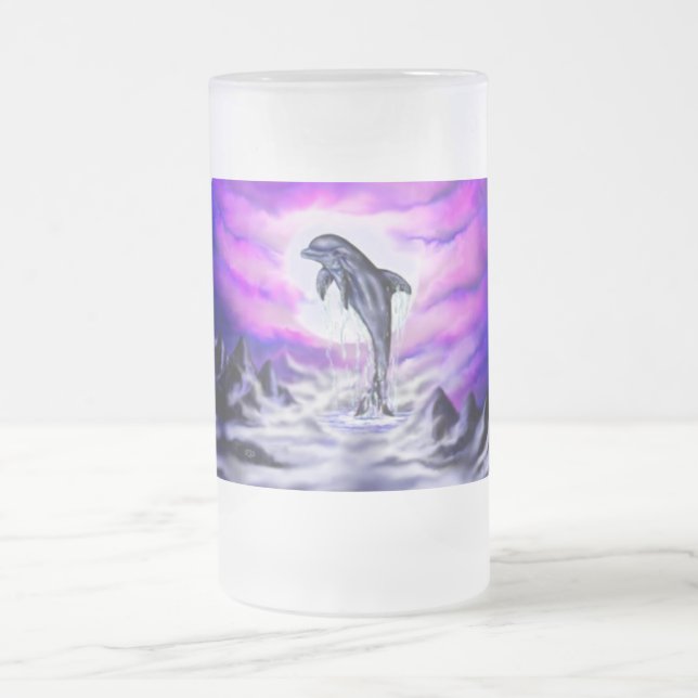 Moonlight Dolphin Frosted Glass Beer Mug (Center)