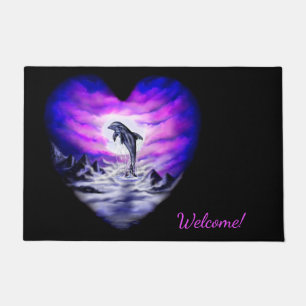 Moonlight Dolphin Heart Doormat