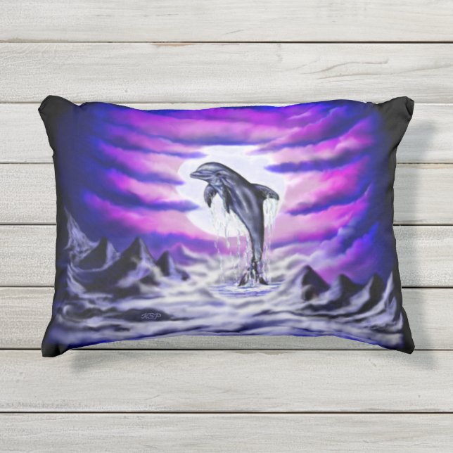 Moonlight Dolphin Outdoor Pillow (Front)