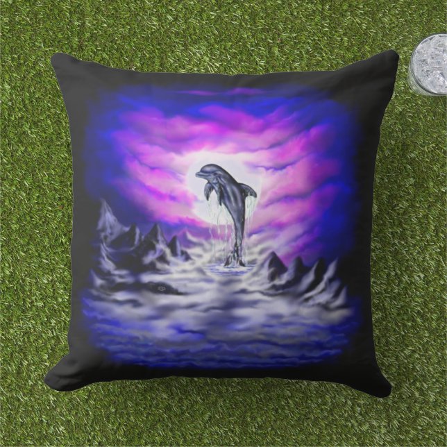 Moonlight Dolphin Outdoor Pillow (Grass)