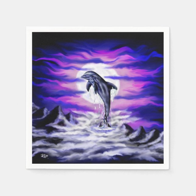 Moonlight Dolphin Paper Napkins (Front)