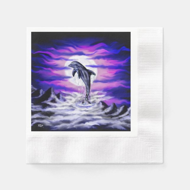 Moonlight Dolphin Paper Napkins (Front)