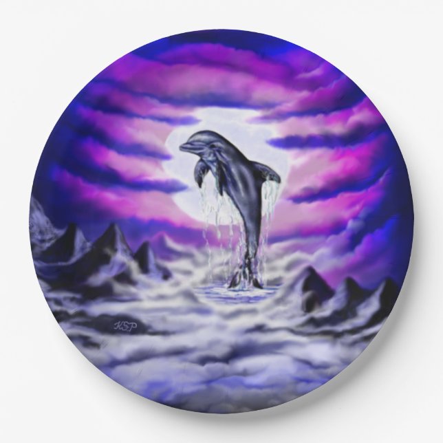 Moonlight Dolphin Paper Plates (Front)