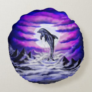 Moonlight Dolphin Round Pillow