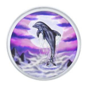 Moonlight Dolphin Silver Finish Lapel Pin