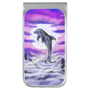 Moonlight Dolphin Silver Finish Money Clip