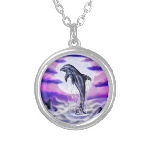 Moonlight Dolphin Silver Plated Necklace