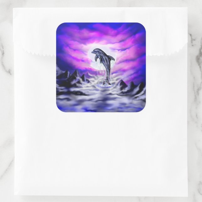 Moonlight Dolphin Square Sticker (Bag)