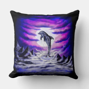 Moonlight Dolphin Throw Pillow