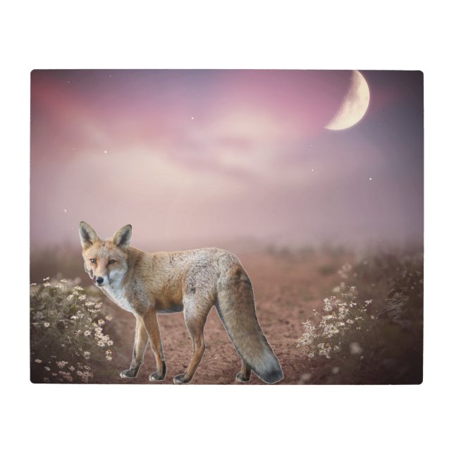 Moonlight Dream Fox Scene  Metal Print (Front)
