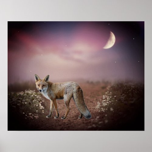 Moonlight Dream Fox Scene  Poster